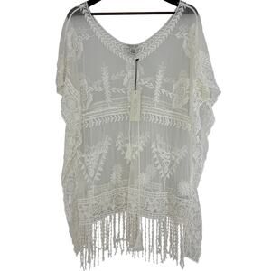 Rachel Zoe White Lace Fringe Poncho OS